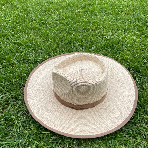 wyeth maddie tan palm straw panama western rancher ribbon trim sun hat One size - Picture 7 of 7